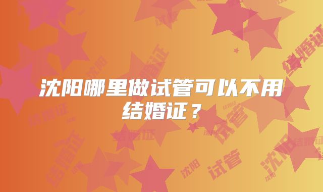 沈阳哪里做试管可以不用结婚证？