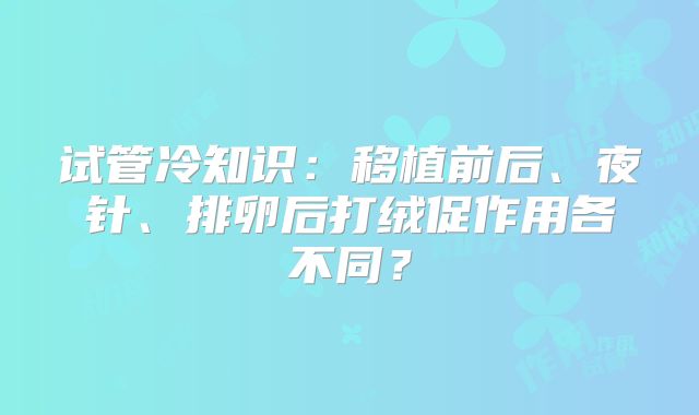试管冷知识：移植前后、夜针、排卵后打绒促作用各不同？