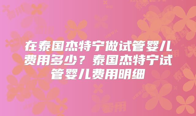 在泰国杰特宁做试管婴儿费用多少？泰国杰特宁试管婴儿费用明细