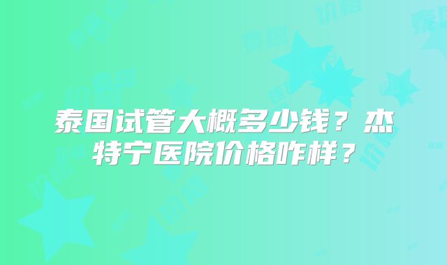 泰国试管大概多少钱？杰特宁医院价格咋样？