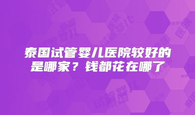 泰国试管婴儿医院较好的是哪家?钱都花在哪了