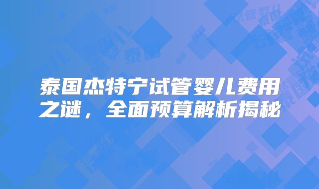 泰国杰特宁试管婴儿费用之谜,全面预算解析揭秘
