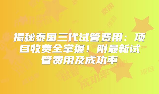 揭秘泰国三代试管费用:项目收费全掌握!附最新试管费用及成功率