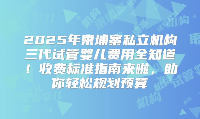 2025年柬埔寨私立机构三代试管婴儿费用全知道!收费标准指南来啦,助你轻松规划预算