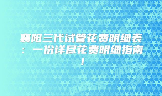 襄阳三代试管花费明细表：一份详尽花费明细指南！