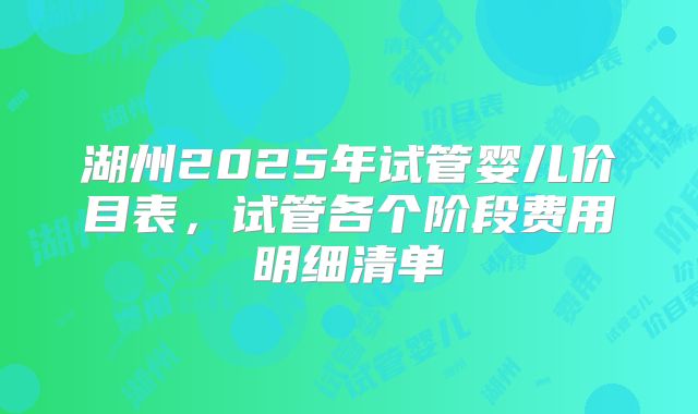 湖州2025年试管婴儿价目表，试管各个阶段费用明细清单