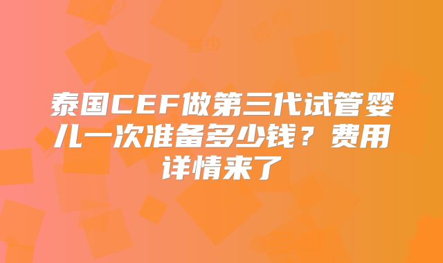 泰国CEF做第三代试管婴儿一次准备多少钱?费用详情来了
