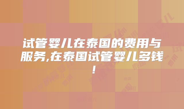 试管婴儿在泰国的费用与服务,在泰国试管婴儿多钱！