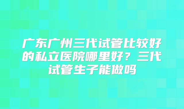 广东广州三代试管比较好的私立医院哪里好？三代试管生子能做吗