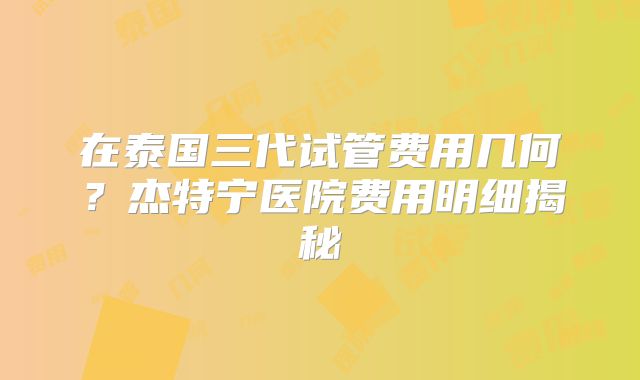 在泰国三代试管费用几何？杰特宁医院费用明细揭秘