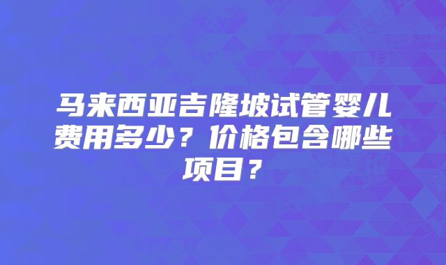 马来西亚吉隆坡试管婴儿费用多少？价格包含哪些项目？