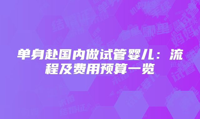 单身赴国内做试管婴儿:流程及费用预算一览