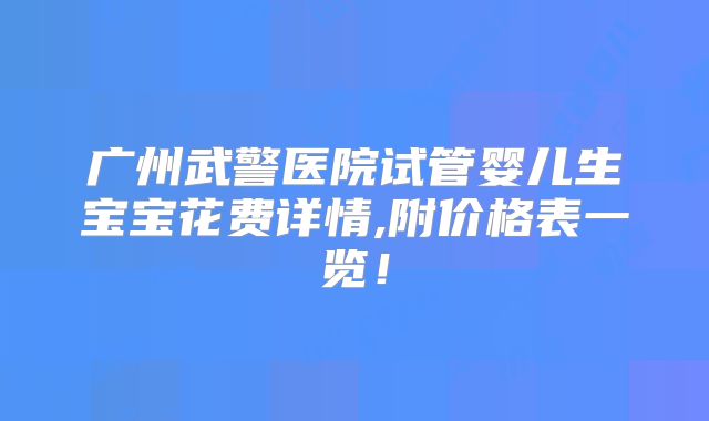 广州武警医院试管婴儿生宝宝花费详情,附价格表一览！