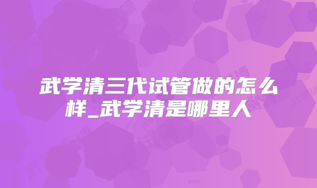 武学清三代试管做的怎么样_武学清是哪里人
