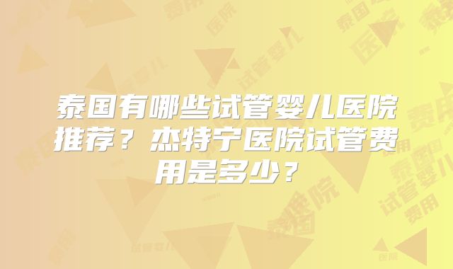 泰国有哪些试管婴儿医院推荐？杰特宁医院试管费用是多少？