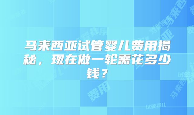 马来西亚试管婴儿费用揭秘，现在做一轮需花多少钱？