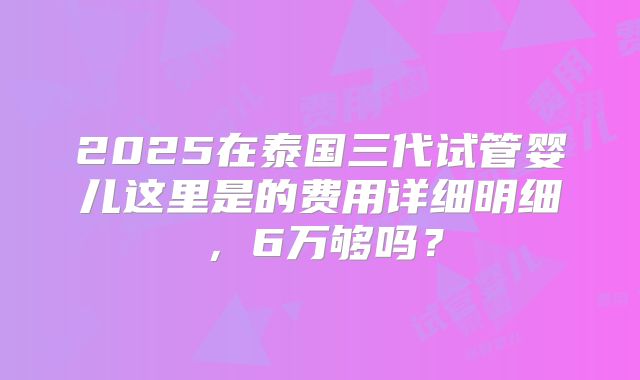 2025在泰国三代试管婴儿这里是的费用详细明细,6万够吗?