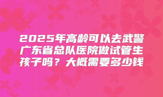 2025年高龄可以去武警广东省总队医院做试管生孩子吗？大概需要多少钱