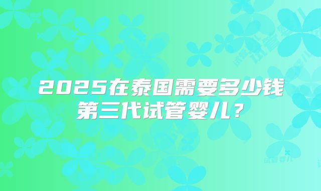 2025在泰国需要多少钱第三代试管婴儿？
