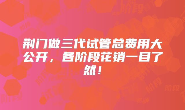 荆门做三代试管总费用大公开,各阶段花销一目了然!