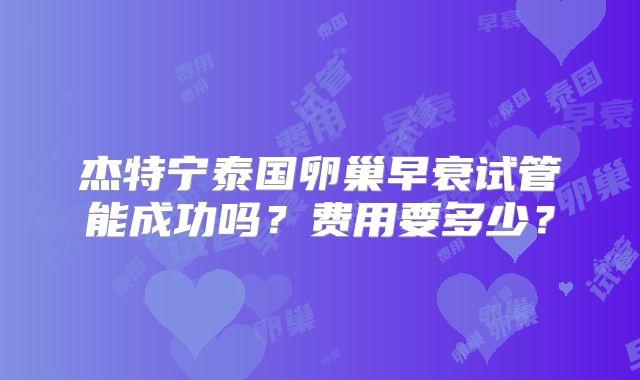 杰特宁泰国卵巢早衰试管能成功吗？费用要多少？