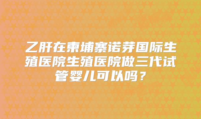 乙肝在柬埔寨诺芽国际生殖医院生殖医院做三代试管婴儿可以吗?