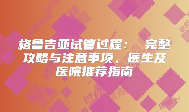 格鲁吉亚试管过程： 完整攻略与注意事项，医生及医院推荐指南