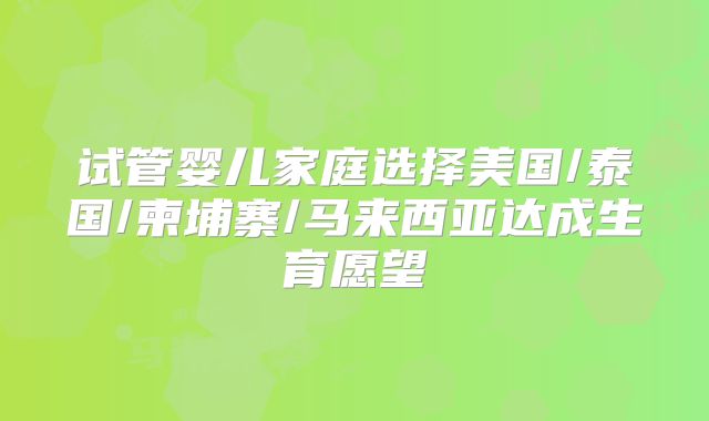 试管婴儿家庭选择美国/泰国/柬埔寨/马来西亚达成生育愿望