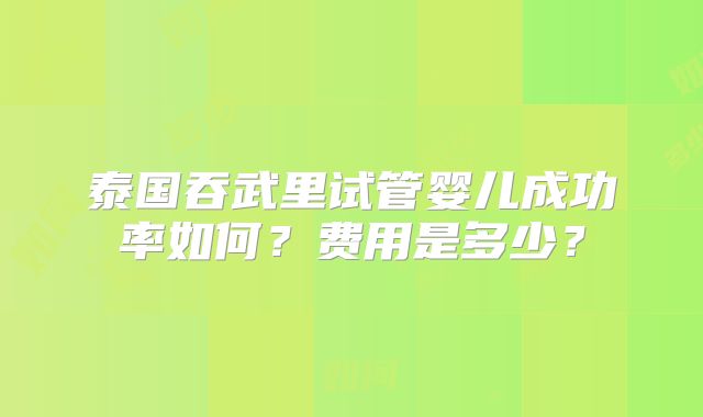 泰国吞武里试管婴儿成功率如何？费用是多少？