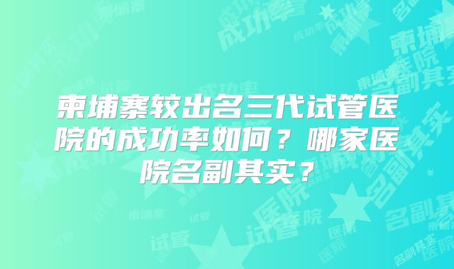 柬埔寨较出名三代试管医院的成功率如何？哪家医院名副其实？