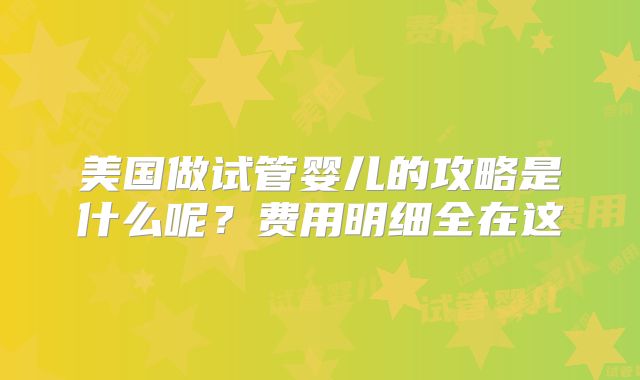 美国做试管婴儿的攻略是什么呢？费用明细全在这