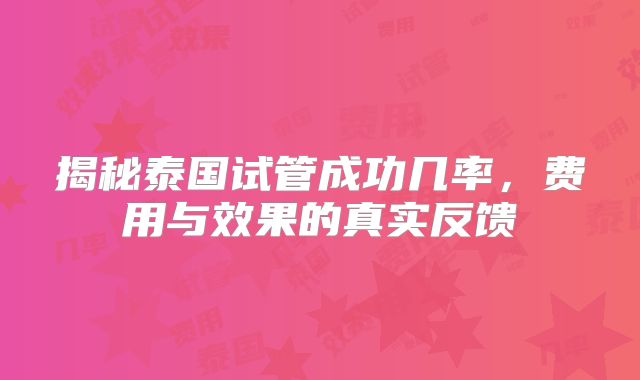 揭秘泰国试管成功几率，费用与效果的真实反馈