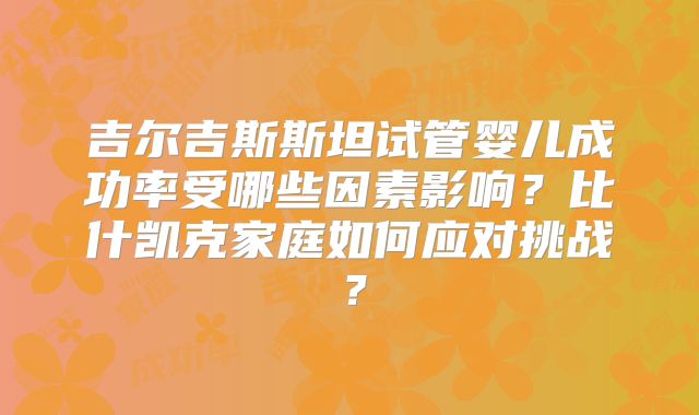 吉尔吉斯斯坦试管婴儿成功率受哪些因素影响？比什凯克家庭如何应对挑战？