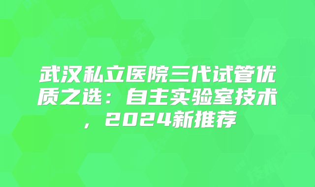 武汉私立医院三代试管优质之选：自主实验室技术，2024新推荐