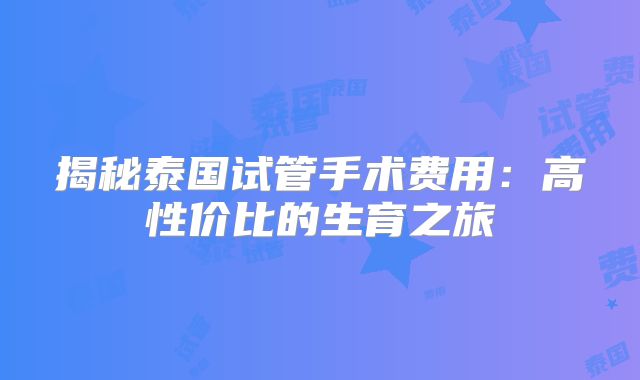 揭秘泰国试管手术费用：高性价比的生育之旅