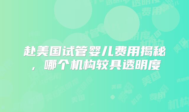 赴美国试管婴儿费用揭秘，哪个机构较具透明度