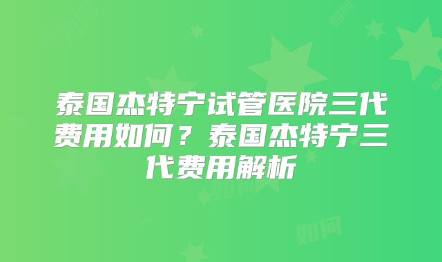 泰国杰特宁试管医院三代费用如何？泰国杰特宁三代费用解析