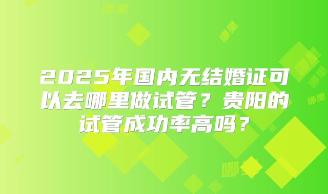 2025年国内无结婚证可以去哪里做试管?贵阳的试管成功率高吗?
