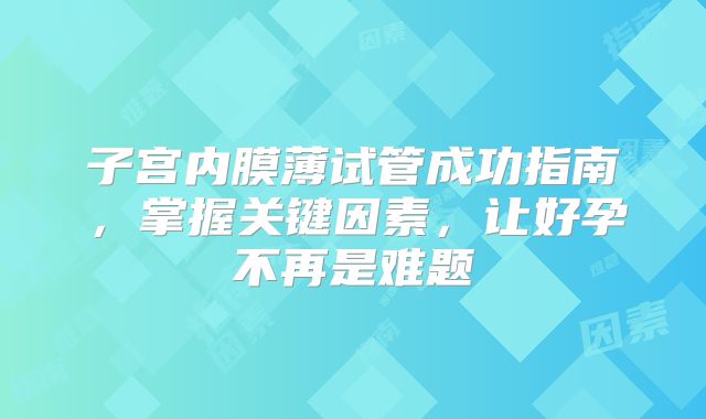 子宫内膜薄试管成功指南，掌握关键因素，让好孕不再是难题