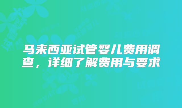 马来西亚试管婴儿费用调查，详细了解费用与要求