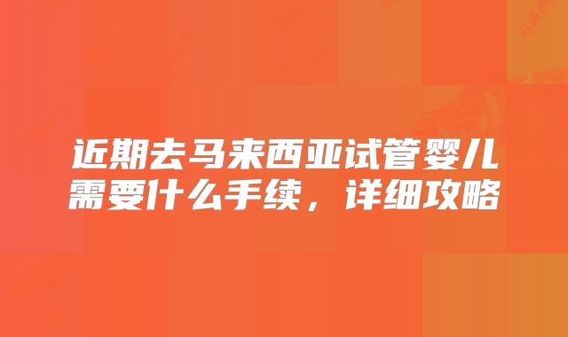 近期去马来西亚试管婴儿需要什么手续,详细攻略