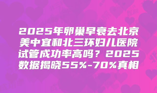 2025年卵巢早衰去北京美中宜和北三环妇儿医院试管成功率高吗？2025数据揭晓55%-70%真相