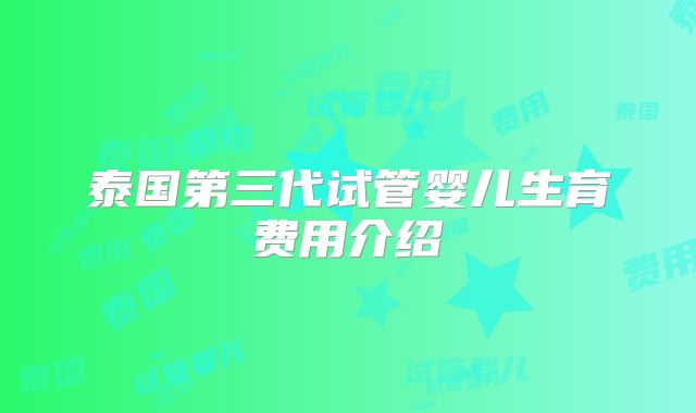 泰国第三代试管婴儿生育费用介绍