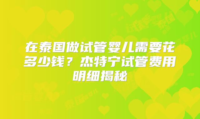 在泰国做试管婴儿需要花多少钱？杰特宁试管费用明细揭秘