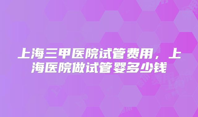 上海三甲医院试管费用，上海医院做试管婴多少钱