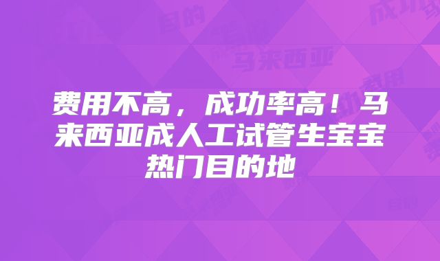 费用不高，成功率高！马来西亚成人工试管生宝宝热门目的地