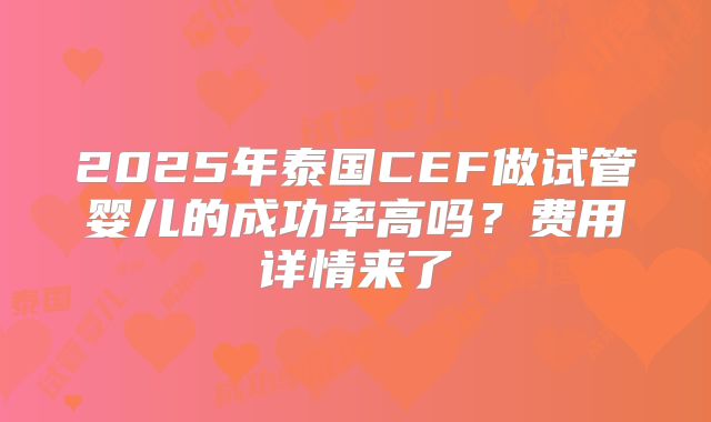 2025年泰国CEF做试管婴儿的成功率高吗？费用详情来了