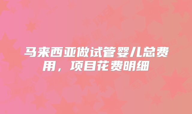 马来西亚做试管婴儿总费用，项目花费明细