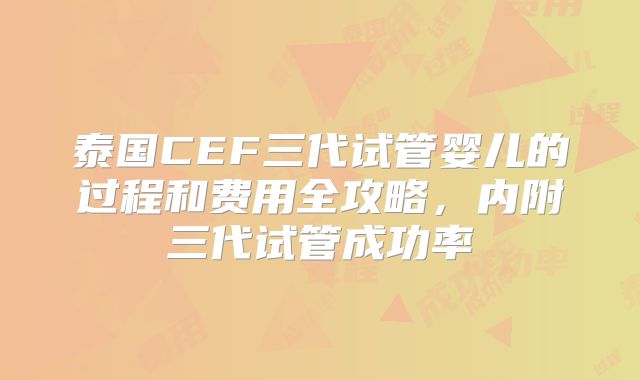 泰国CEF三代试管婴儿的过程和费用全攻略，内附三代试管成功率