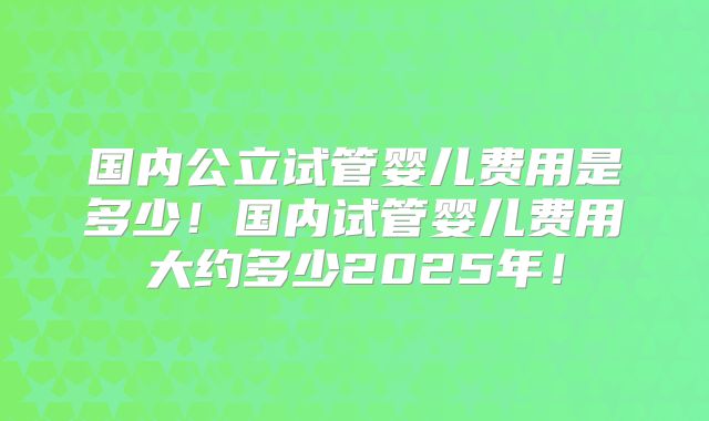 国内公立试管婴儿费用是多少!国内试管婴儿费用大约多少2025年!